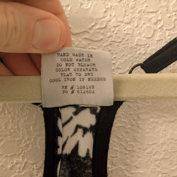 Essentials By Full Tilt Floral Black and White Women's Tank Top - Picture 5 of 6